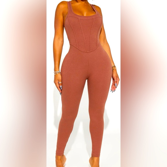 Ribbed Jumpsuit -Mocha - Picture 1 of 2